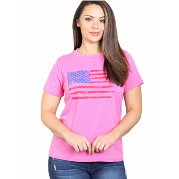 Womens Pink USA Flag Print Short Sleeve Plus Size T-Shirt Size XXX-Large - Picture 1 of 1